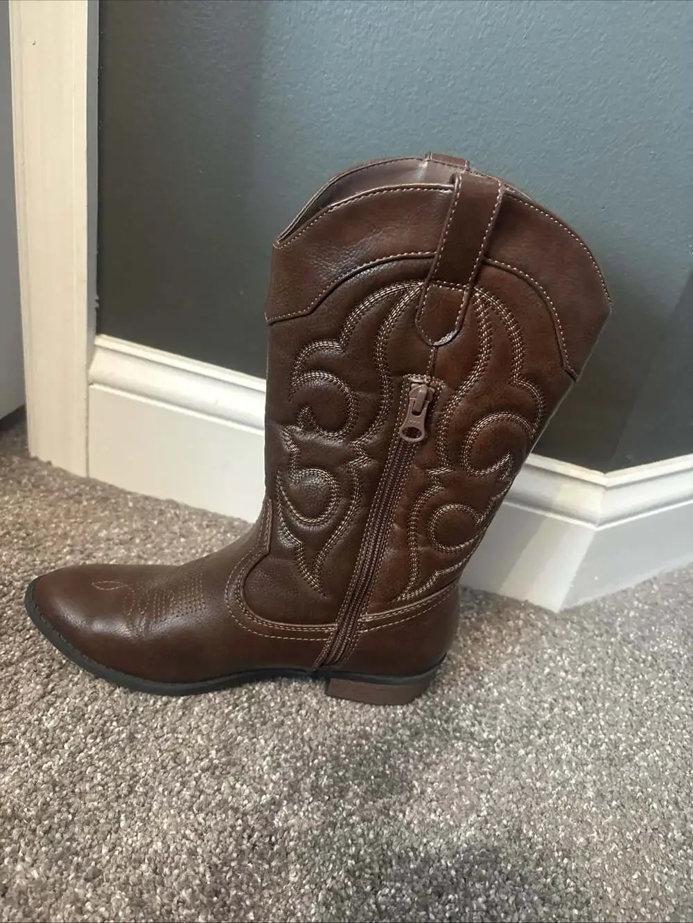Cat & Jack Chiara Brown Western Cowboy Boots with Side Zipper